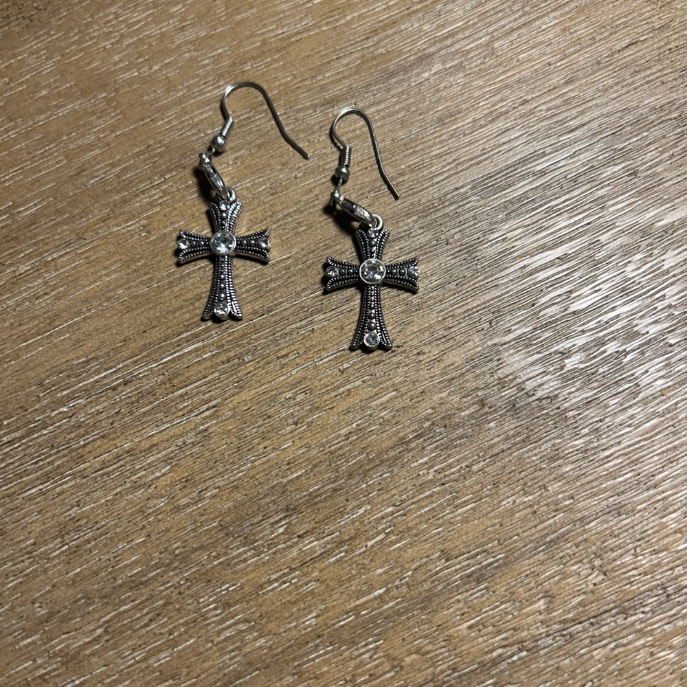 Silver Cross Dangle Earrings